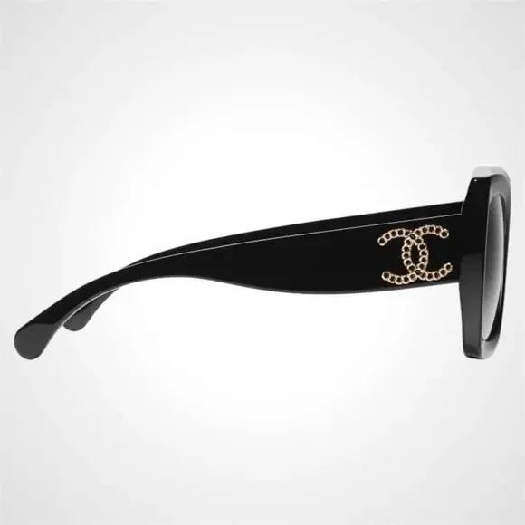 CHANEL Sunglasses Polarized Black Womens New Gold Metal Chain CC